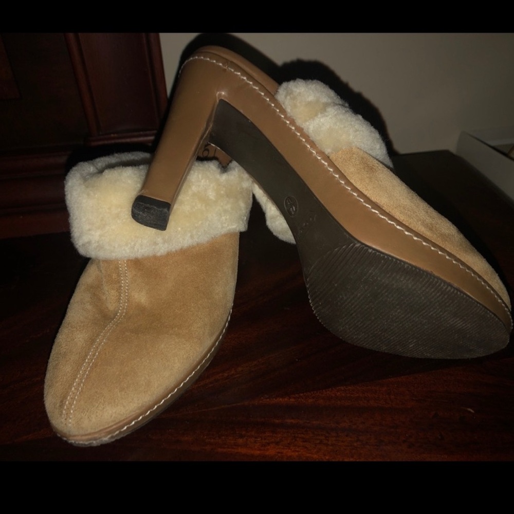 Coach Suede Leather Shearling Cuff Kacie High Heel Mule Women’s US SZ 7.5 UK 38 - Picture 5 of 7